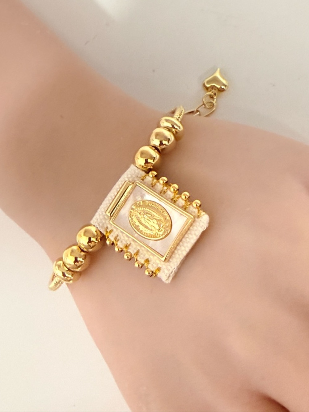 Handmade Guadalupe Bracelet Gold Pendant Bracelet - Picture 4 of 5